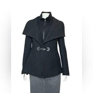 Soia & Kyo Black Wool Short Coat Funnel Neck Front Zip Coat Size Small